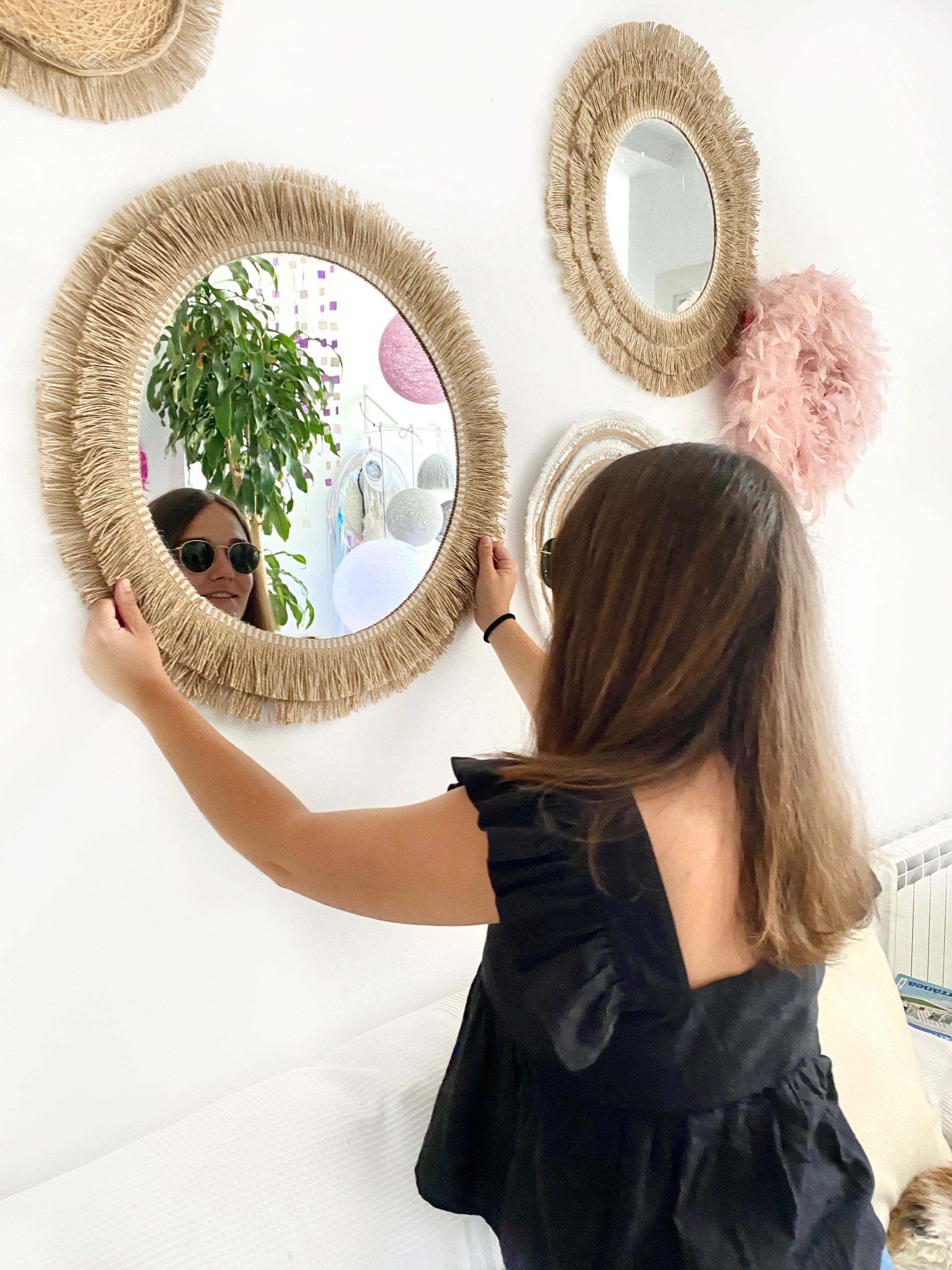 Espejo decorativo de pared de yute natural JUTE II