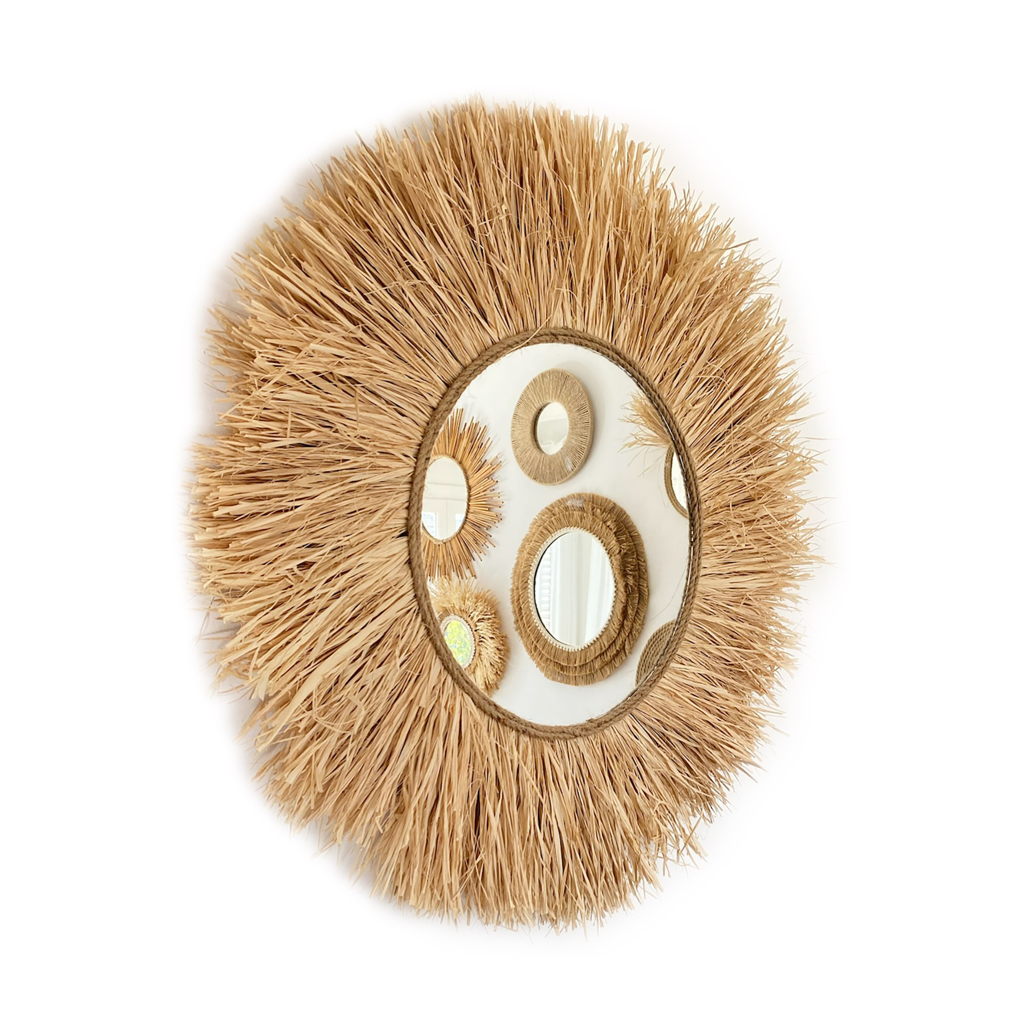 Espejo Redondo de rafia natural