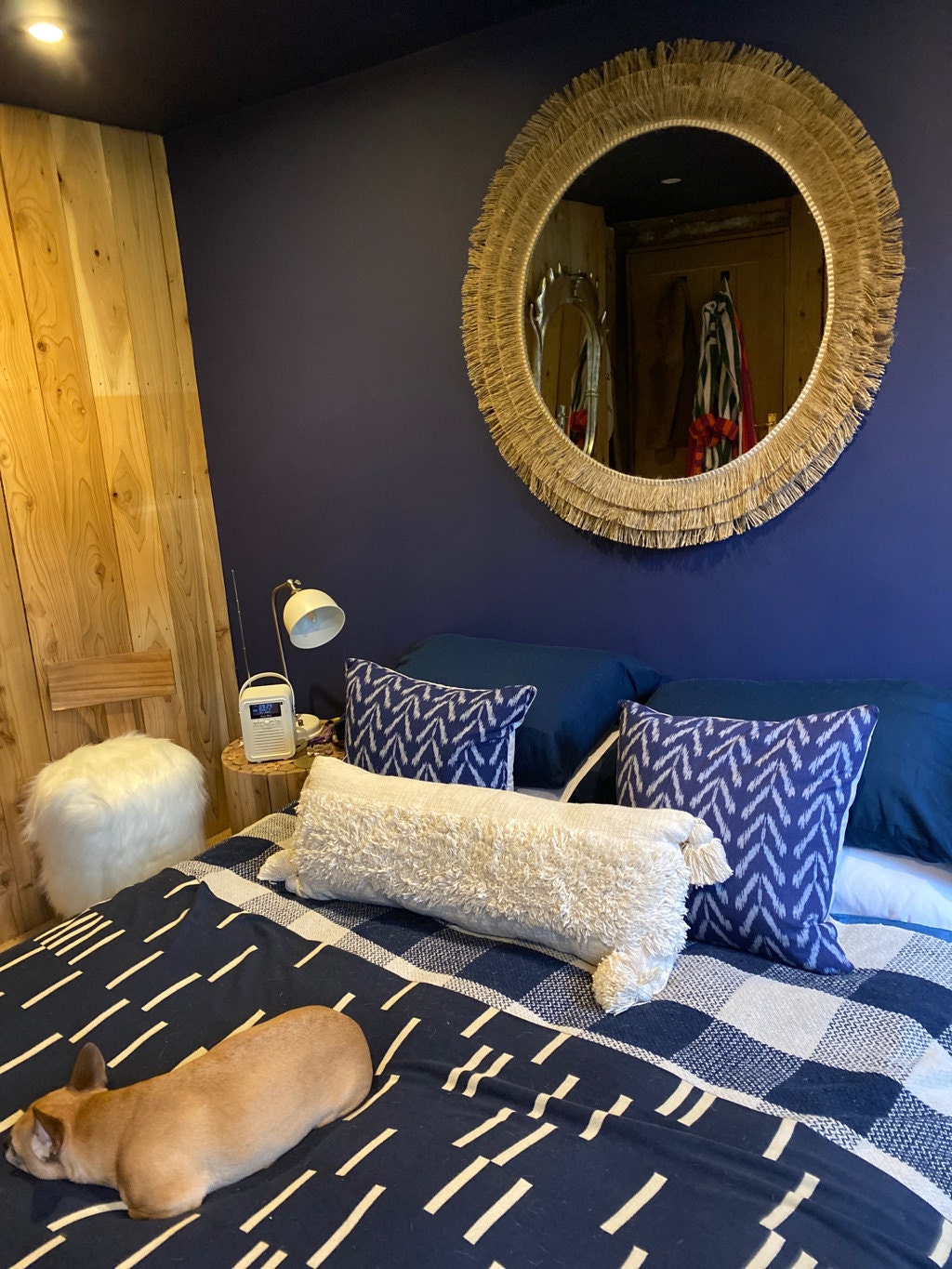 espejo de pared redondo de yute