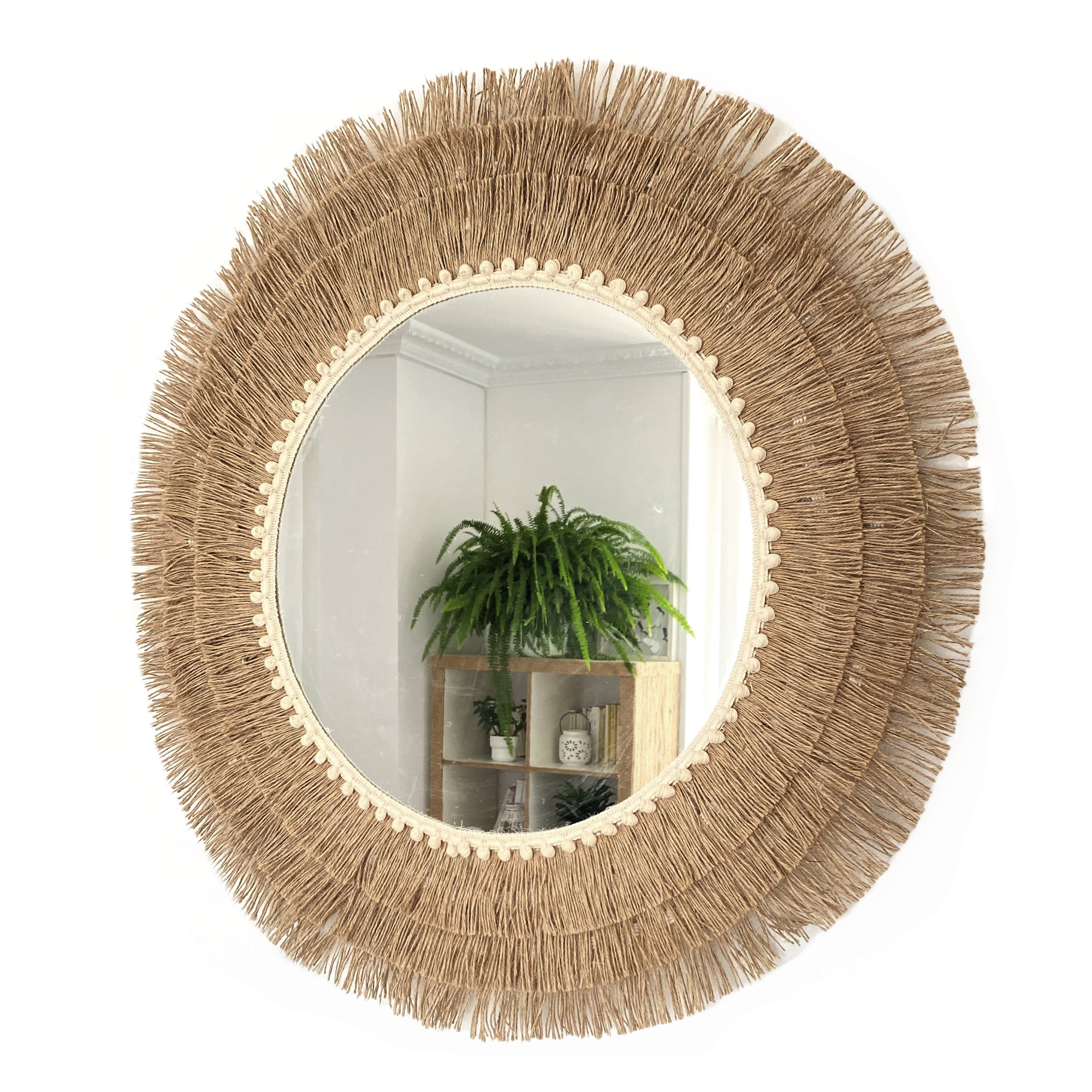 Espejo de pared redondo decorativo de yute