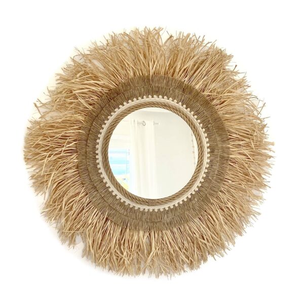 Handmade mirror with raffia and jute fringes RAFFIA JUTE