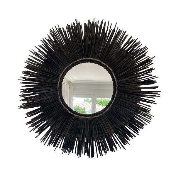 Espejo de pared con fibras naturales negras CANCUN BLACK