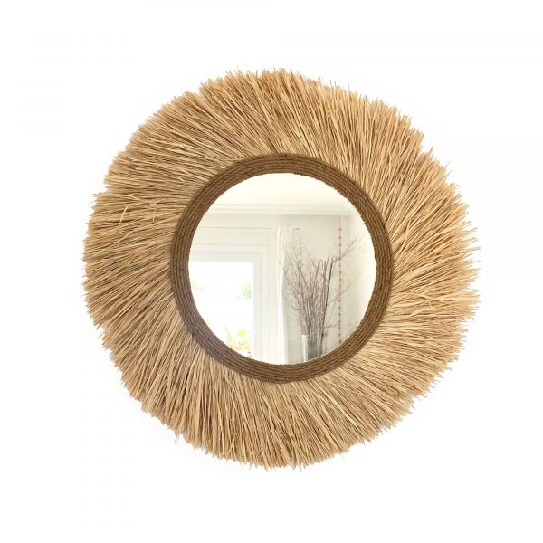 Espejo artesanal de pared de rafia girada TURNED RAFFIA CORD